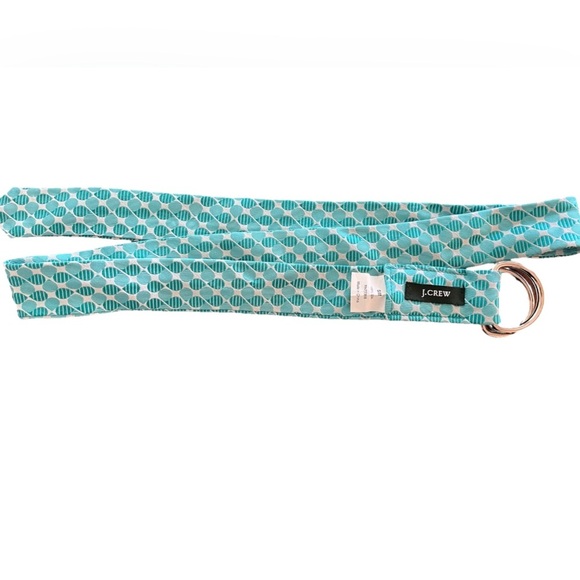 J.Crew 100% Silk Fabric Turquoise Green Pattern D Ring Belt - Women's S/M - Picture 2 of 3